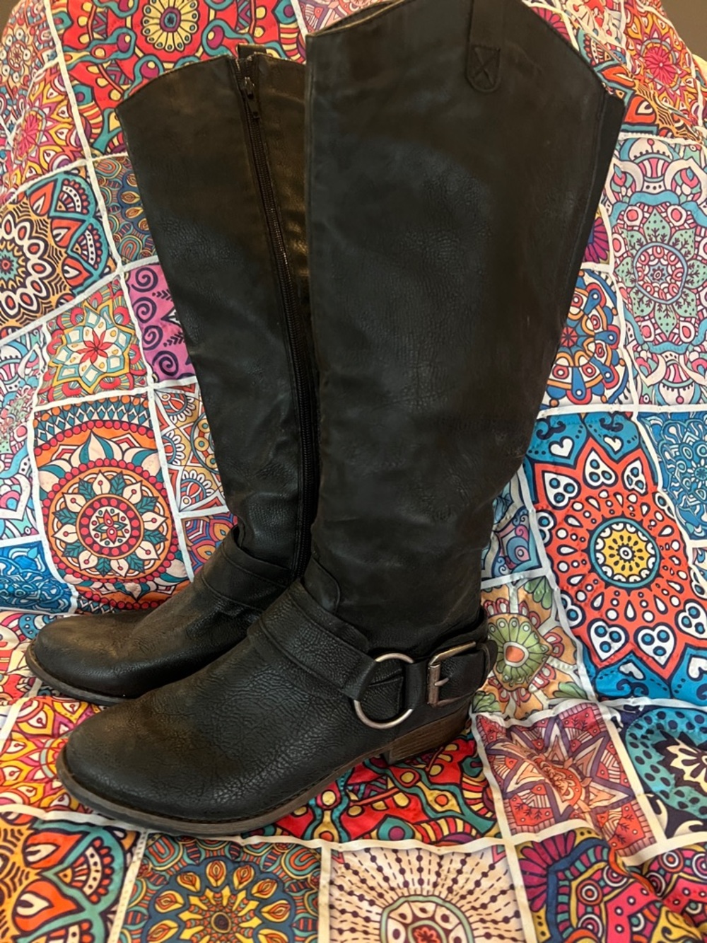 Crown Vintage Black Over-the-Knee Riding Boots with Buckle Accent